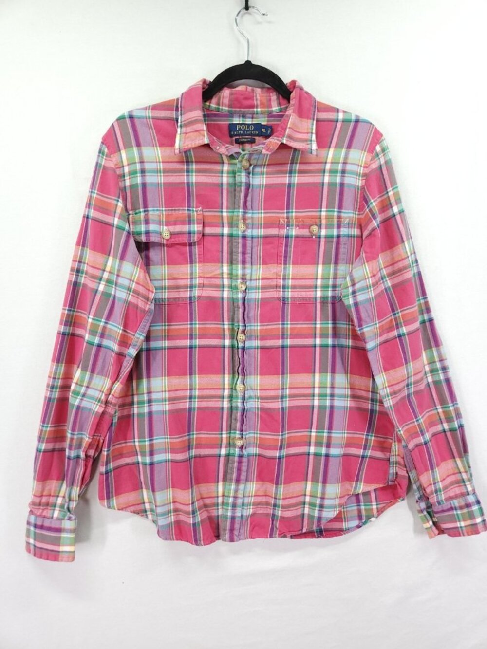 Polo Ralph Lauren Womens XL Pink Plaid Long Sleeve Button Front Shirt Custom Fit